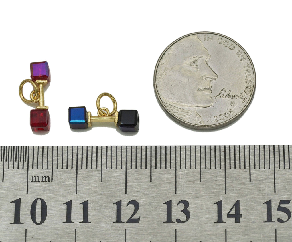 Dumbbell Gold Square CZ Charm, Sku#Y475