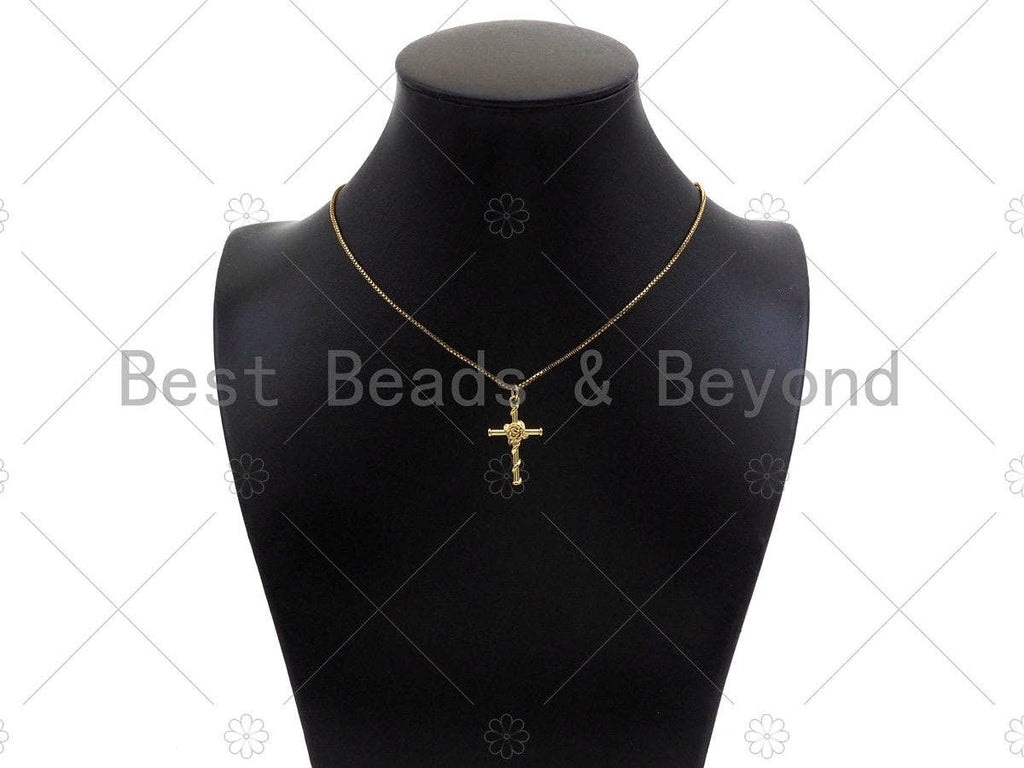 Gold Filled Rose Flower On Cross Shape Pendant, 18K Gold Filled Rose Cross Charm, Necklace Bracelet Charm Pendant, 16x26mm, Sku#Y439