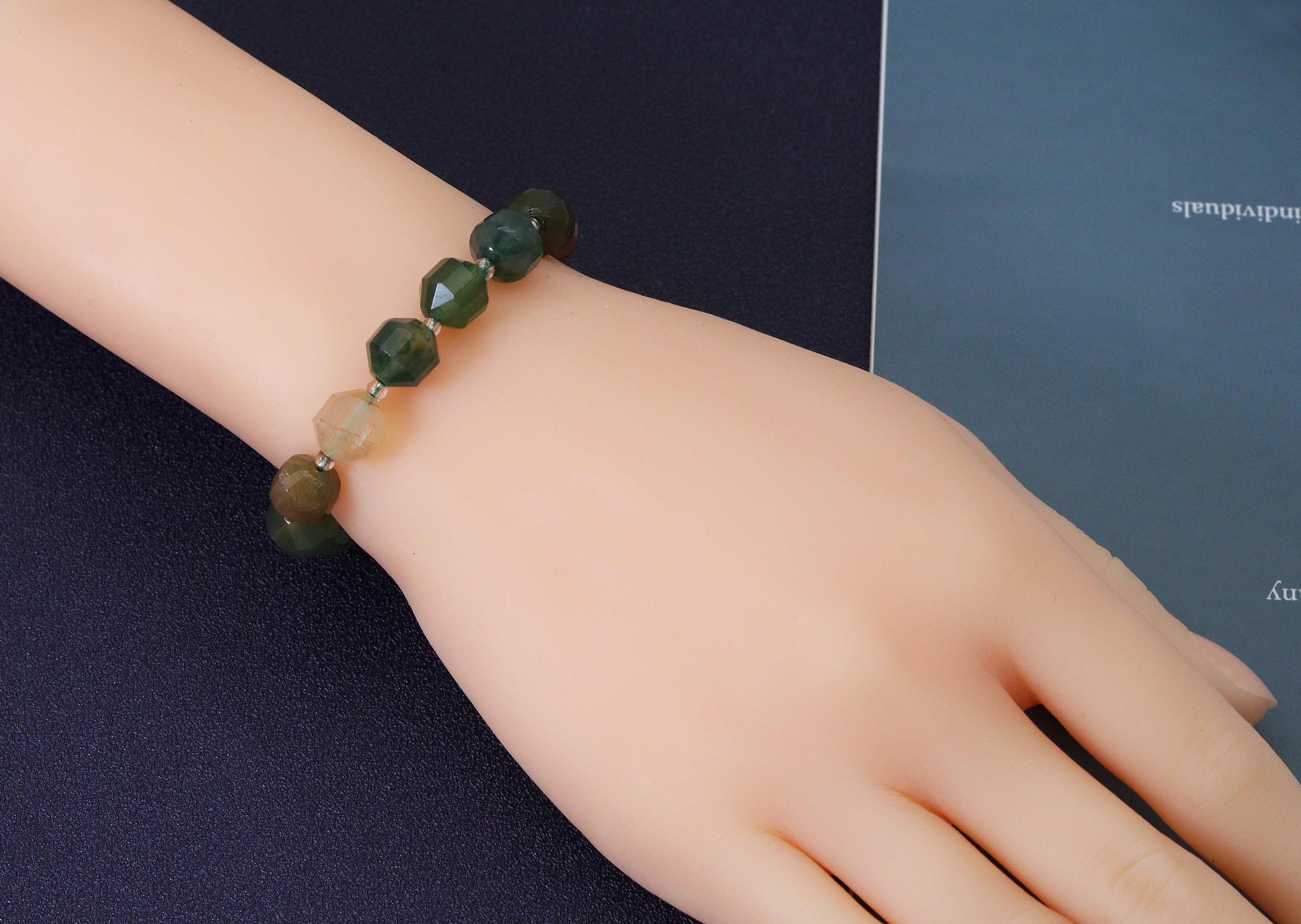 Indian Agate Double Point Stretchy Bracelet,Sku#EF100