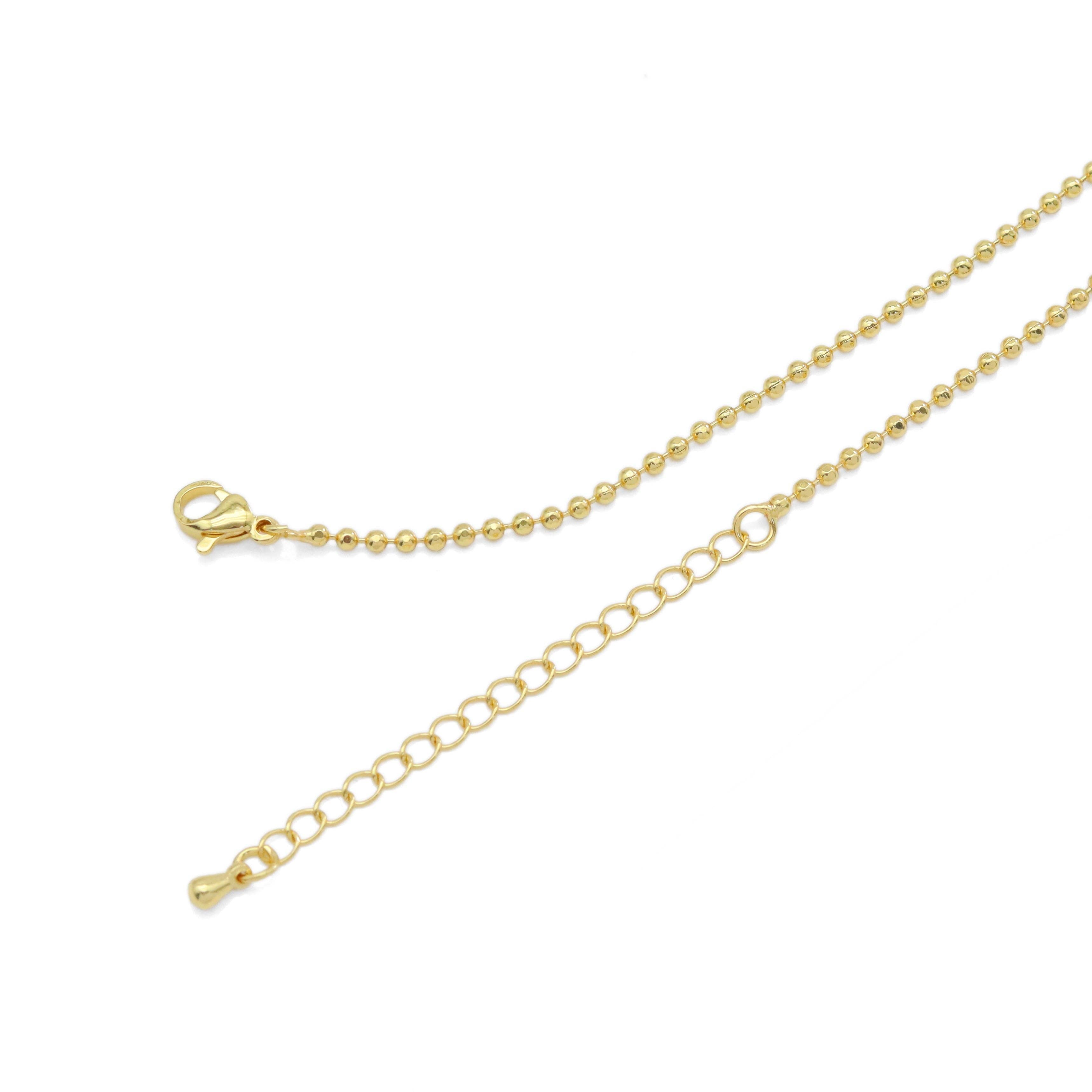 Gold Ball Chain Multicolor CZ Heart Pendant Necklace, Sku#EF