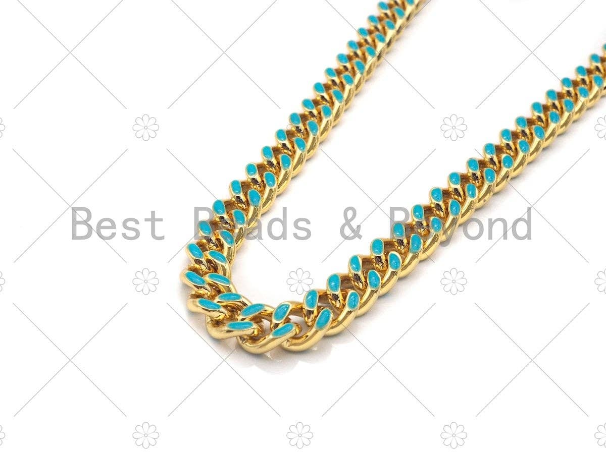 High Quality Colorful Enamel 6x7mm Cuban Curb Chain by Foot, Gold Enamel Cuban Chain, Wholesale bulk Chain, sku#E519