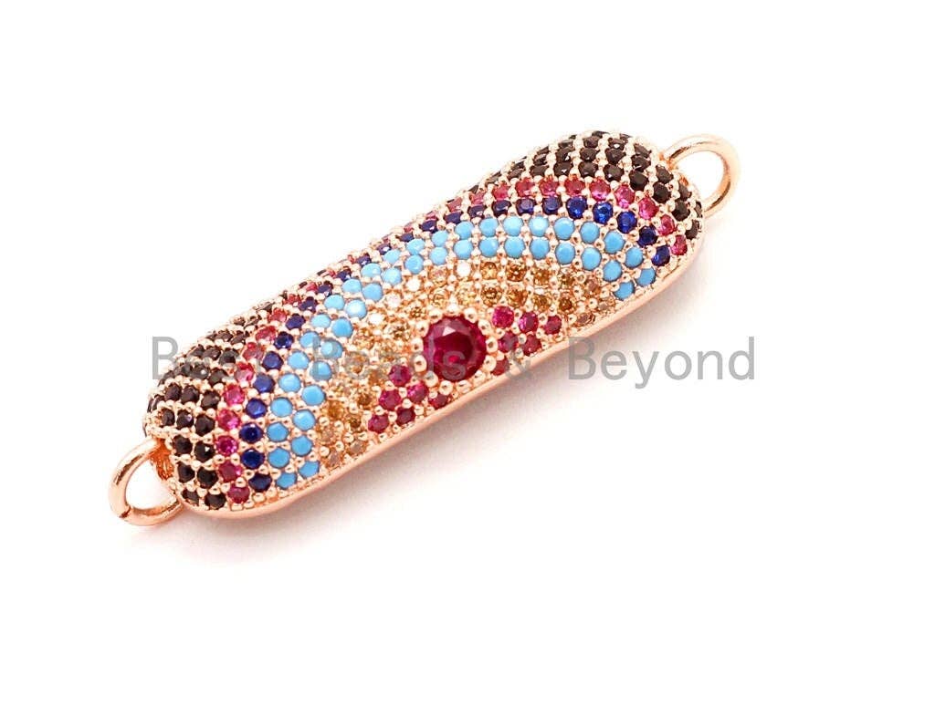 CZ Micro Pave Rainbow Half Tube Evil Eye Bracelet/Necklace Connector, Cubic Zirconia Connectors, 11x31mm, sku#E31