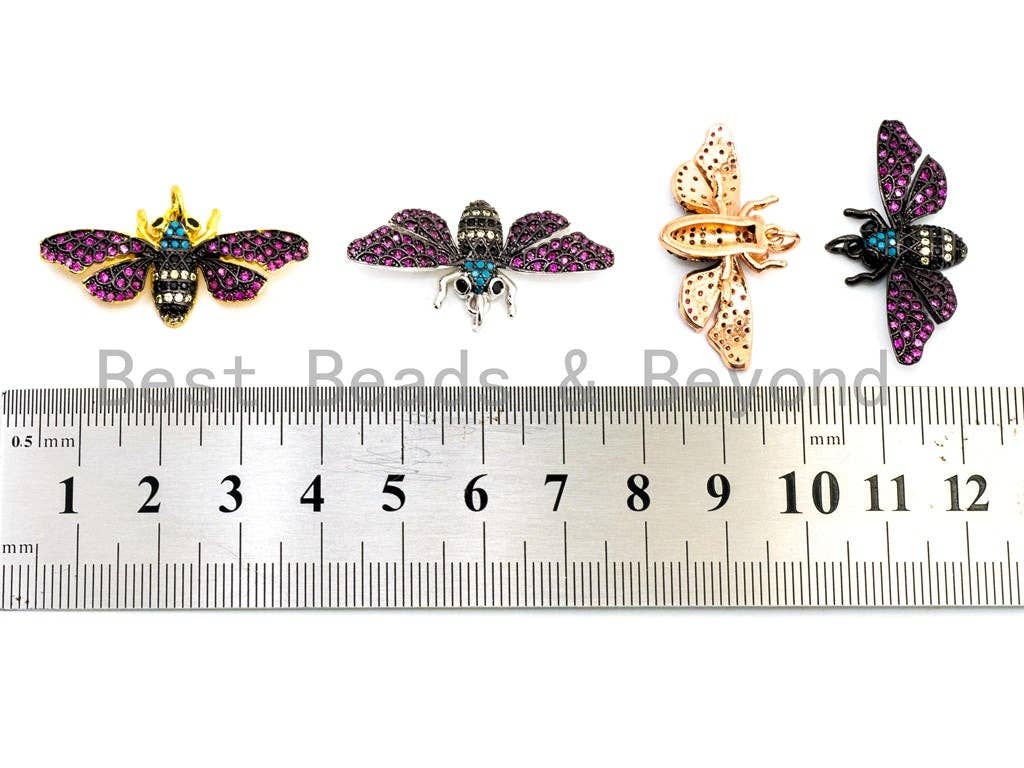 MOTH Inspired Charm, CZ Micro Pave Multi Color Insect Pendant, Cubic Zirconia Pave Butterfly, Gold/Rose Gold/Silver/Black,16x34x4,SKU#F440
