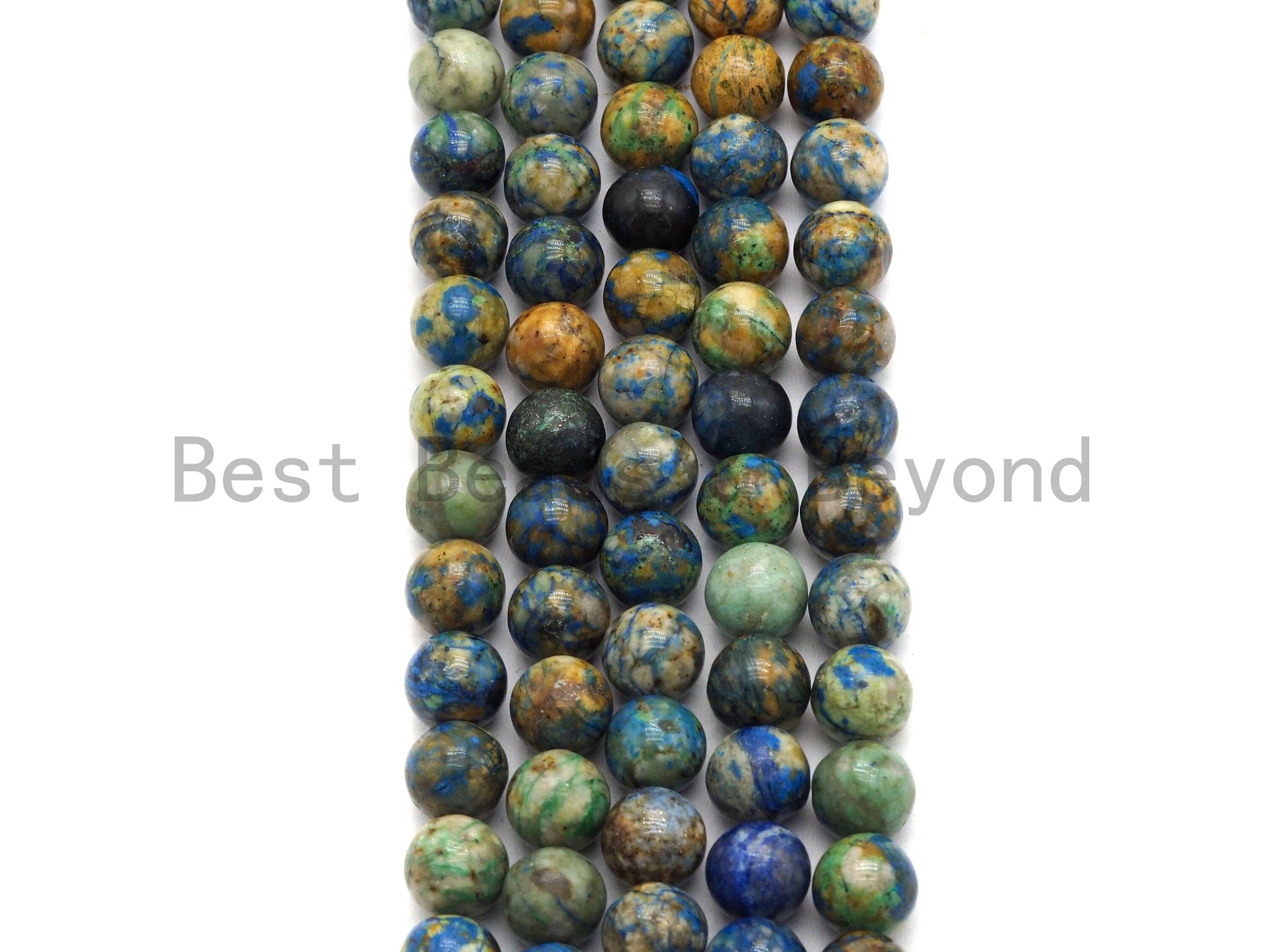 High Quality Natural Chryscolla Lapis Round Smooth Beads,6mm/8mm/10mm/12mm beads,Green Blue Brown Gemstone, 15.5inch strand, SKU#U433