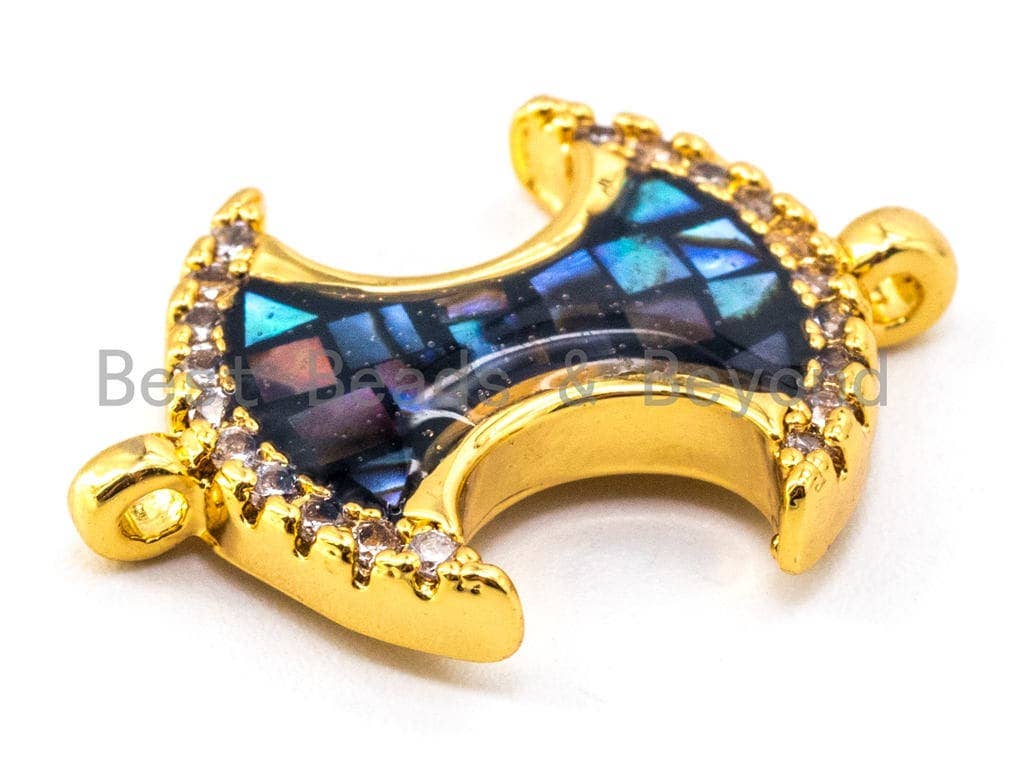 CZ Micro Pave Abalone Double Fan Connector, Cubic Zirconia Space Connector, 14x20mm, 1pc,SKU#E331