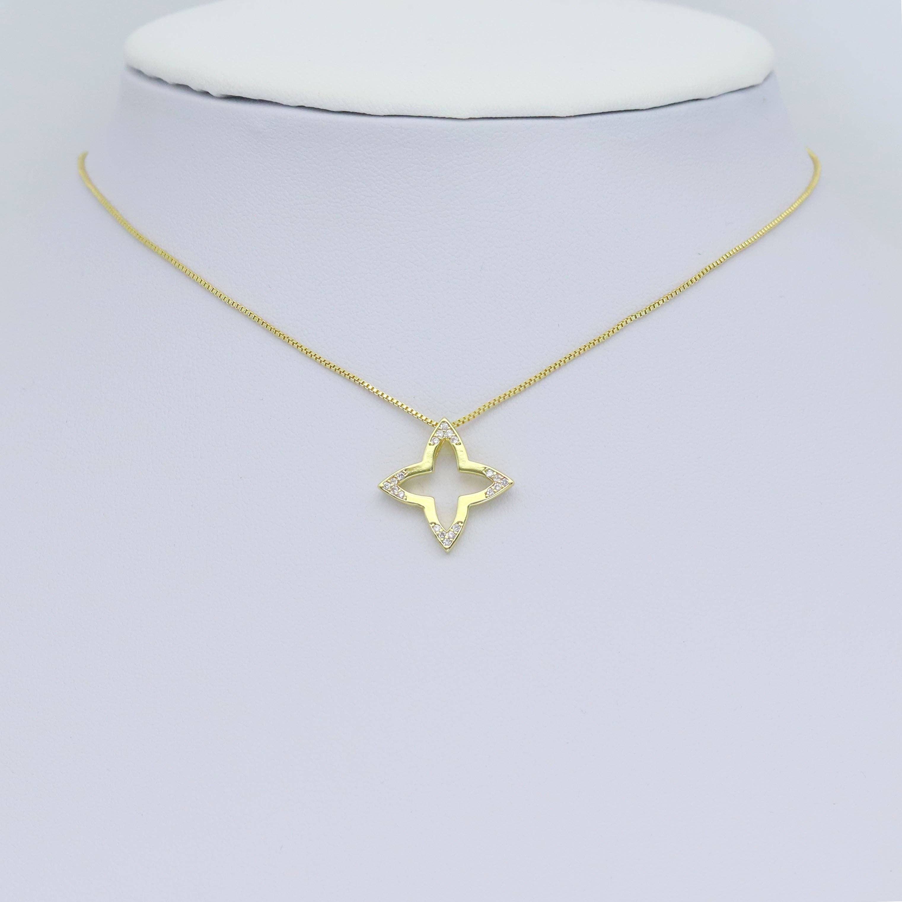 CZ Gold Silver Frame Flower Charm Pendant, Sku#A300