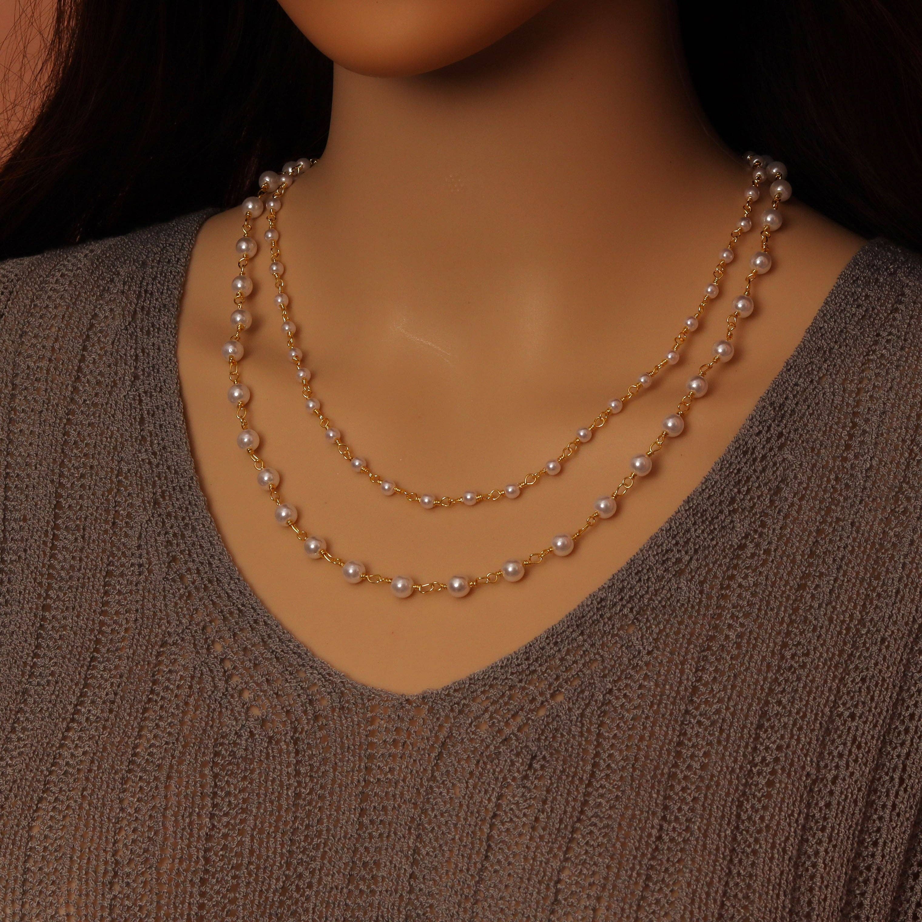 6mm/4mm white Pearl Chain by Yard,sku#HX08