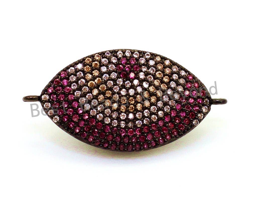 CZ Micro Fuchsia Gold Marquise Shape Evil Eyes Connector for Bracelet Necklace, 16x33mm,sku#E74C
