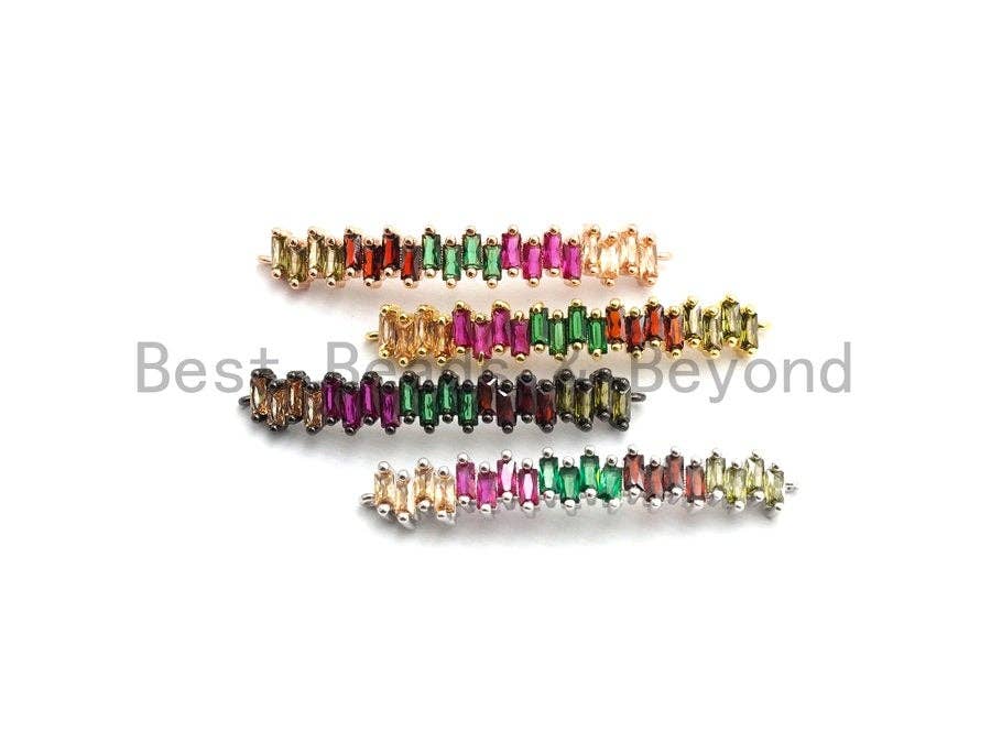 Rainbow CZ Micro Pave Bar Connector for Bracelet/Necklace, Link Connector, Spacer Connector, 7x41mm,sku#E431C