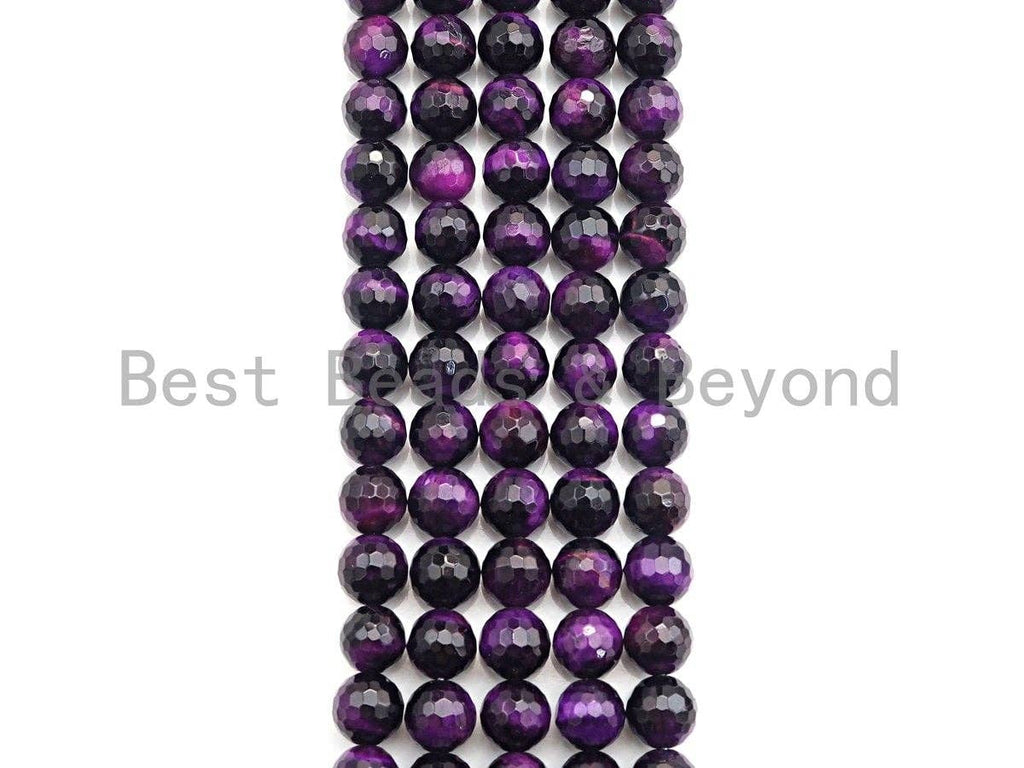 High Quality Natural Faceted Tiger Eye Round Beads, 6mm/8mm/10mm/12mm Round Beads, Puple Tiger Eye Beads, 15inch Full strand, SKU#UA36