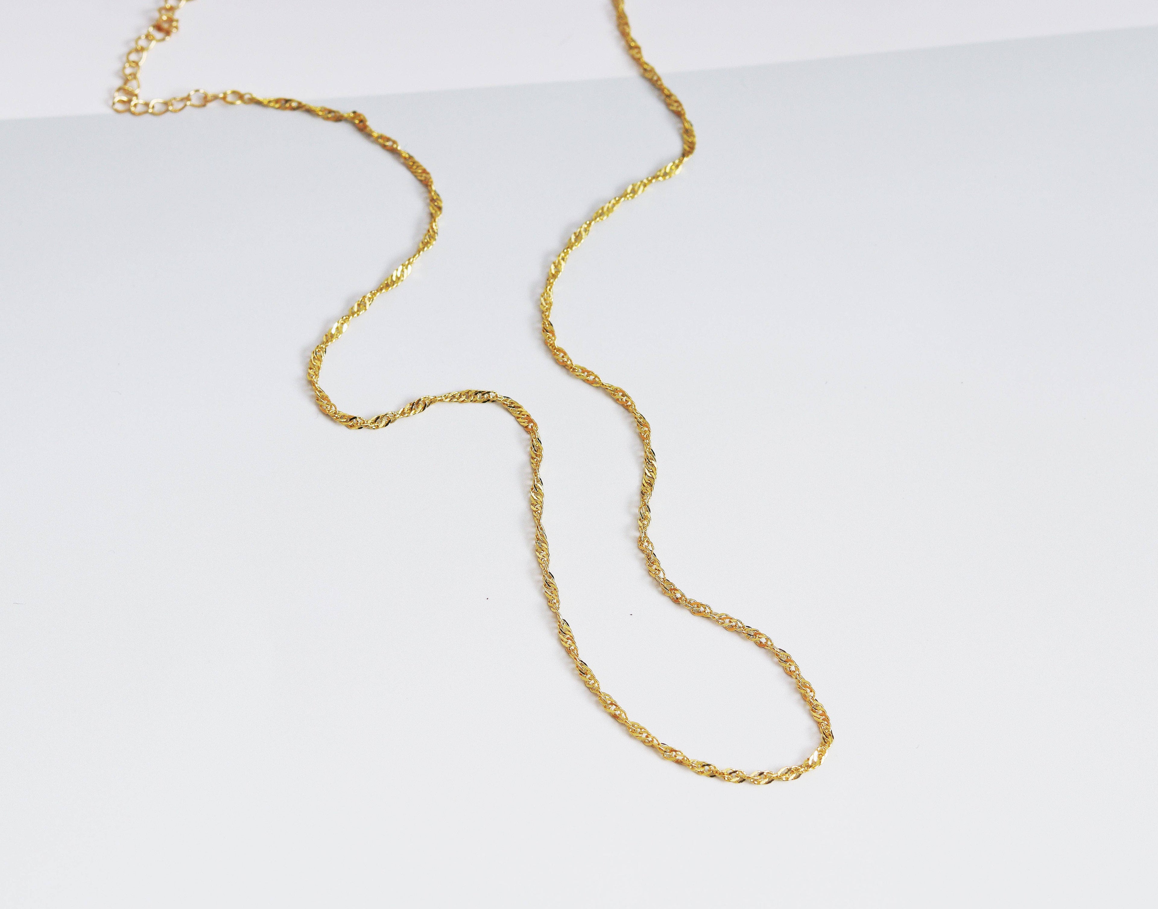 18K Gold Dainty Singapore Chain Necklace, DNA Gold Chain Necklace, sku#EF151