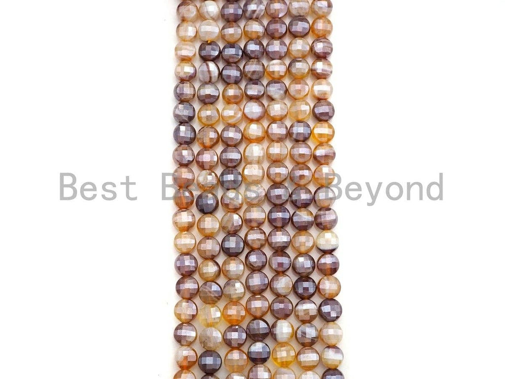 Mystic Plated Double Sided Turtle Shell Cut Natural Agate Coin Shape beads, 8mm/10mm Checkerboard Cut Agate, 15.5" Full strand, SKU#UA83