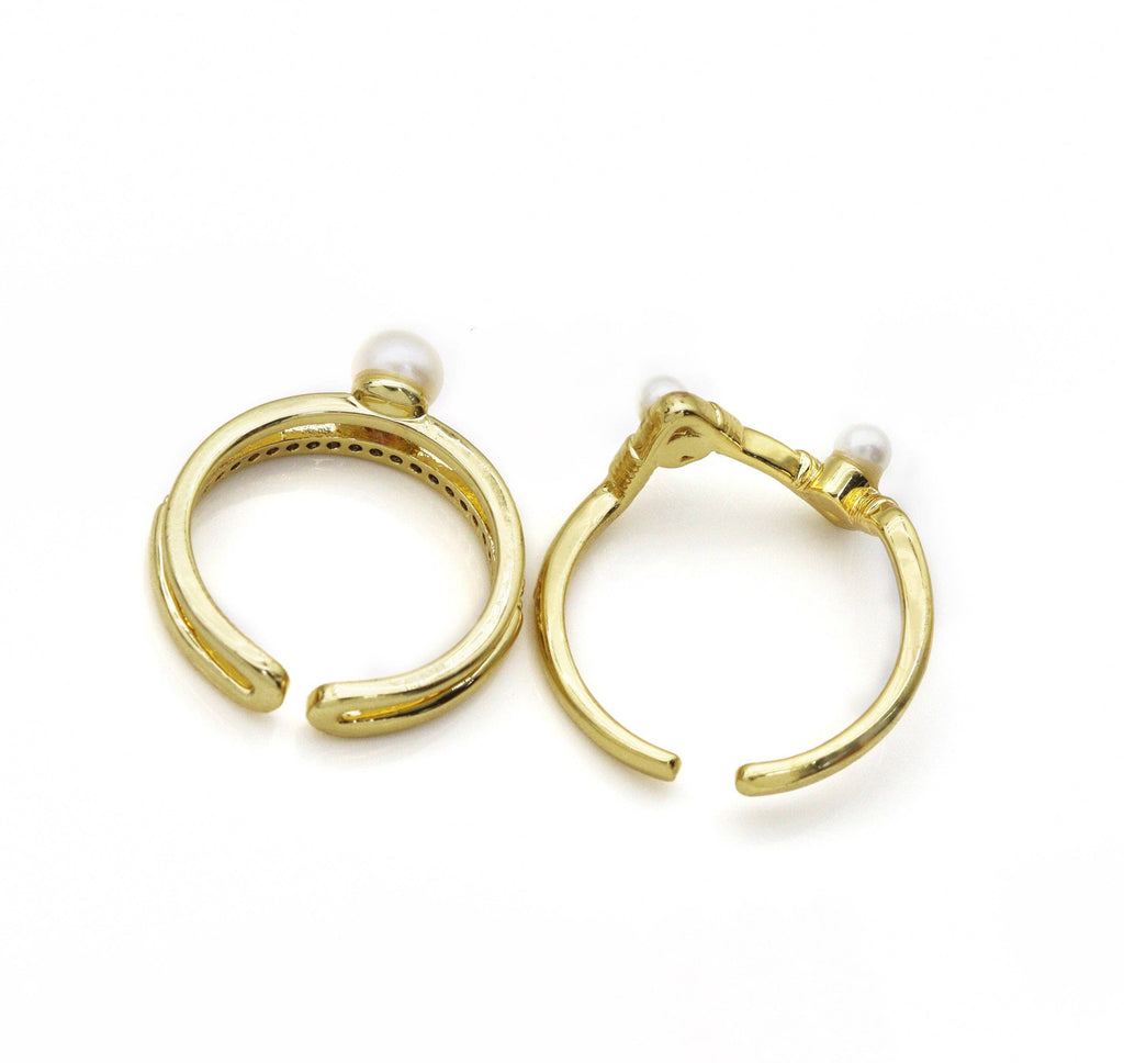 CZ Pave Zig Zag double line Pearl Adjustable Ring, Sku#LD306