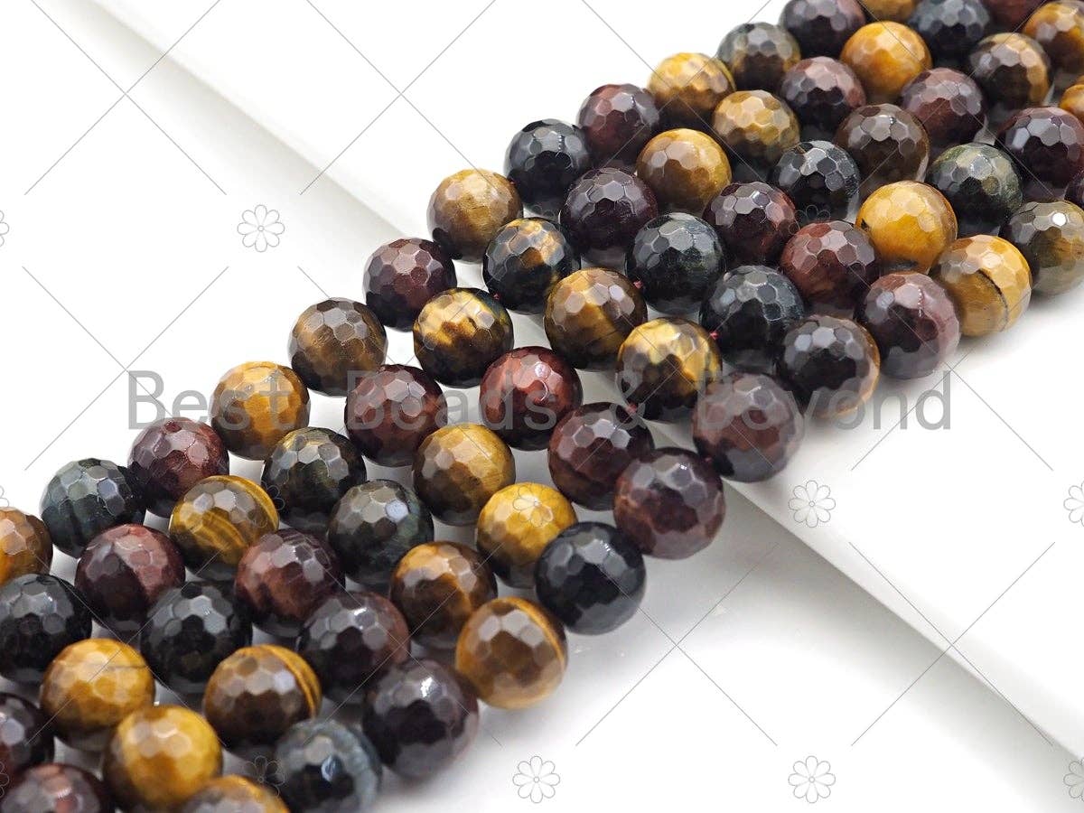 Quality Natural Red Yellow Blue Round Faceted Tiger Eye, Mixed Color Tiger Eye, 6mm/8mm/10mm/12mm Tiger Eye,15.5" Full Strand, sku#UA188