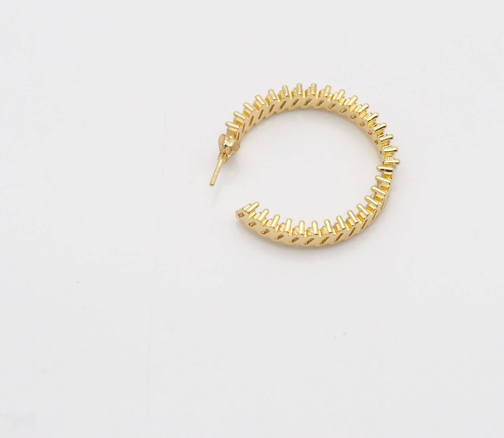 Gold Filled Baguette CZ Hoop Earrings, Sku#LD379