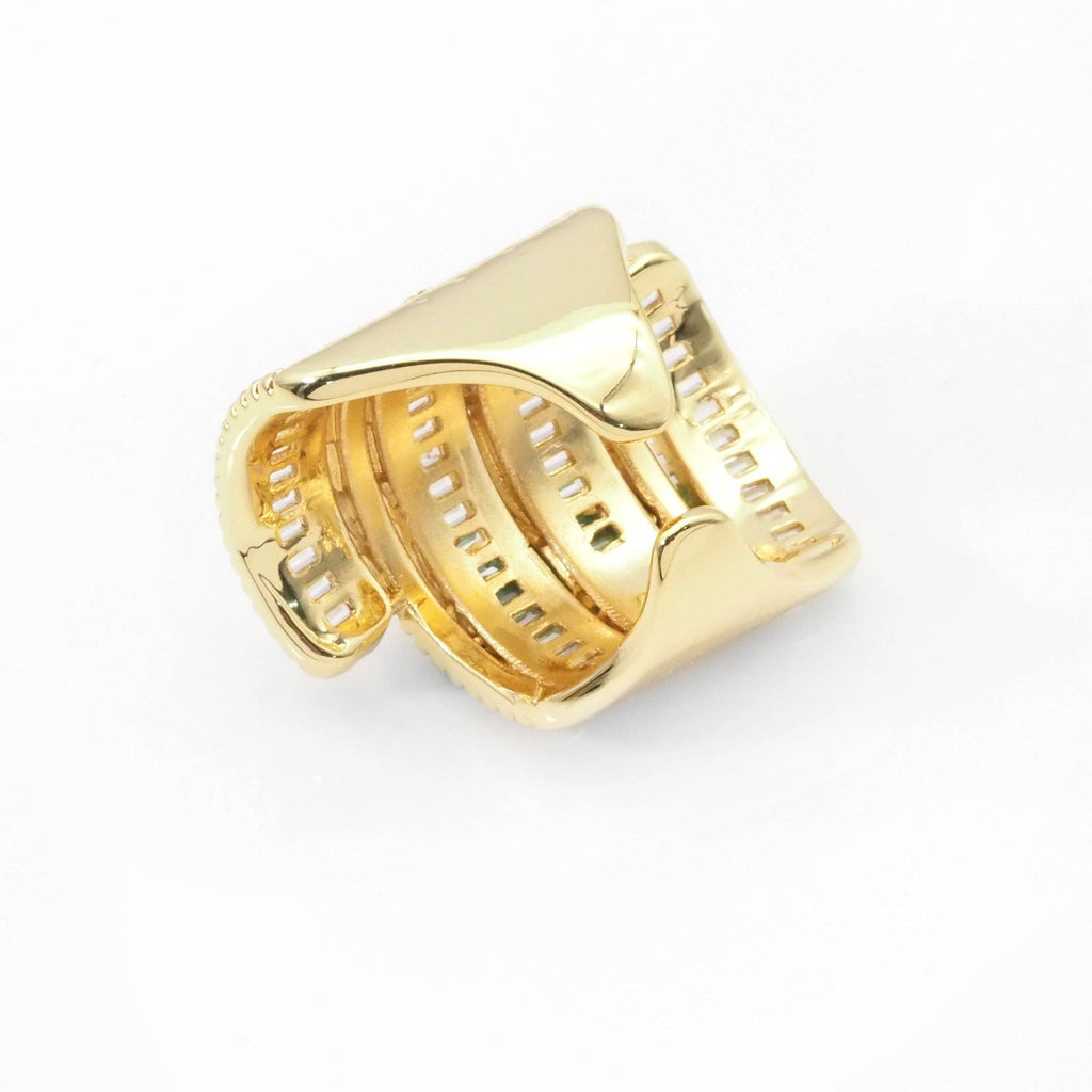 Chunky Gold Baguette CZ Curve Adjustable Ring, Sku#Y788