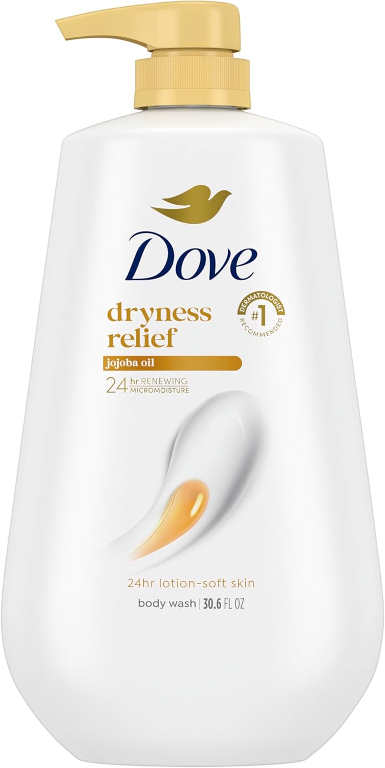 Nettoyant corps Dove avec pompe Soin Sécheresse à l'huile de jojoba Pour une peau douce et hydratée pendant 24h Nettoyant hydratant sans sulfates ni parabènes 907 g