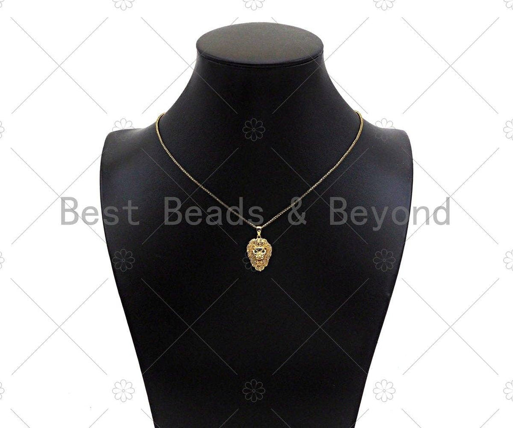 Gold Filled CZ Micro Pave  Lion Head with Green Eye Pendant, 18K Gold Filled Lion Head Charm, Necklace Bracelet Pendant, 14x20mm, Sku#Y443