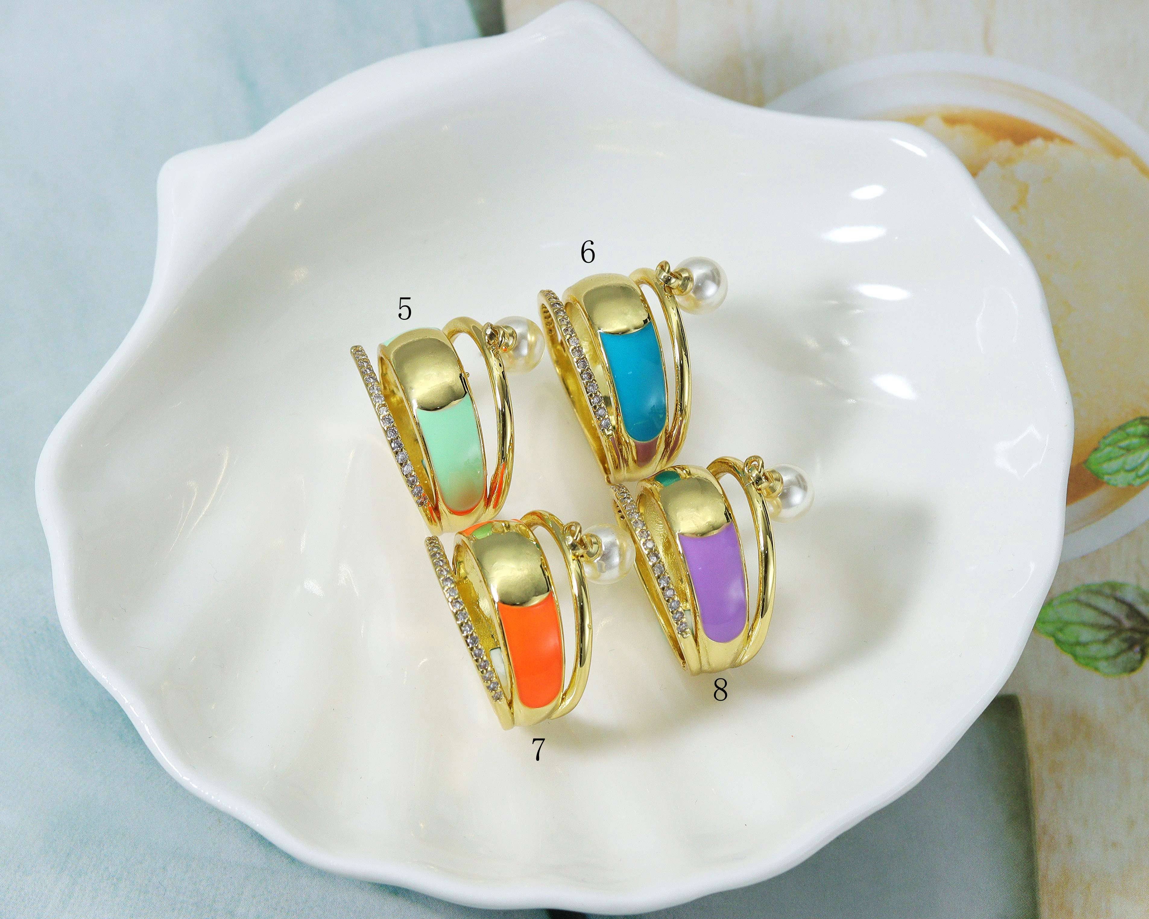 CZ Enamel Pearl Band Ring, Sku#O98