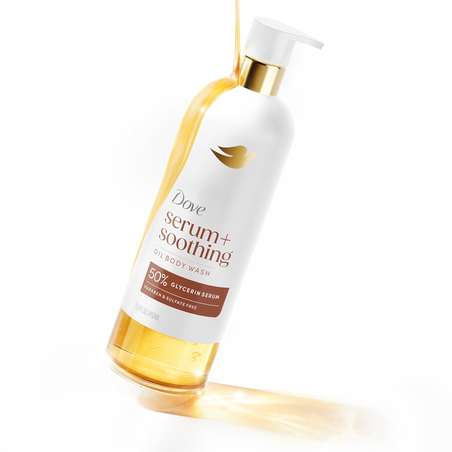 Gel douche huile de douche Dove avec sérum de glycérine, huile d'amande et bois de santal, nettoyant hydratant et apaisant pour peaux sèches, 452 ml