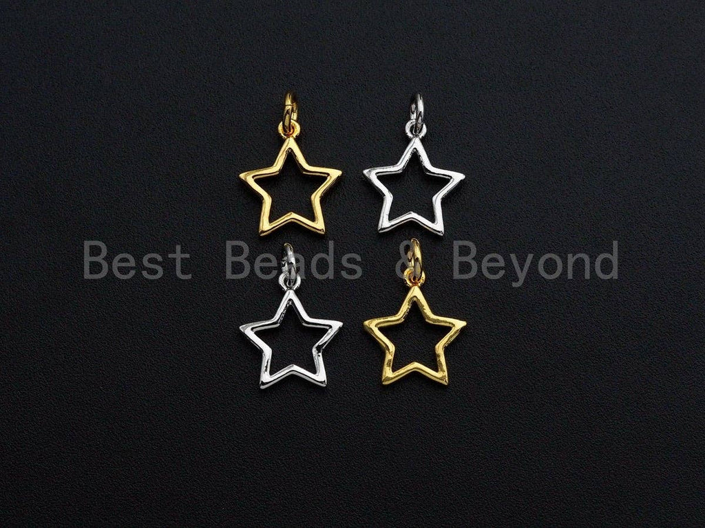 Five Point Star Shape Pendant, Five Point Star Frame Pendant, 24K Gold and Silver Tone, 12mm, Sku#Z767