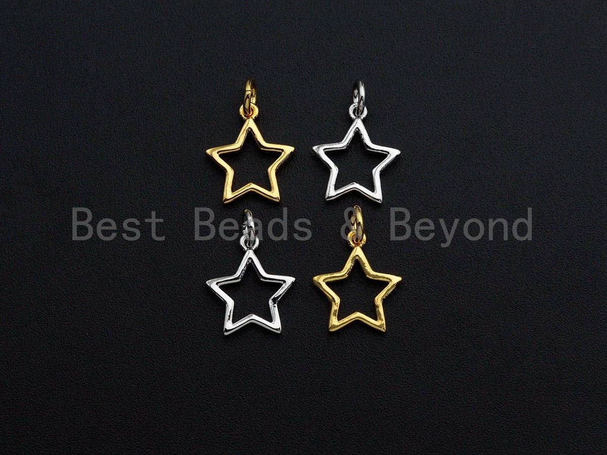 Five Point Star Shape Pendant, Five Point Star Frame Pendant, 24K Gold and Silver Tone, 12mm, Sku#Z767