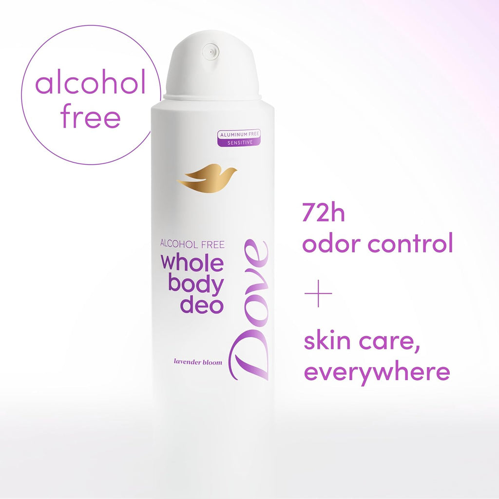 Déodorant corporel intégral sans alcool en spray Dove pour femme contrôle des odeurs 72 heures Lavande en fleurs 113 g