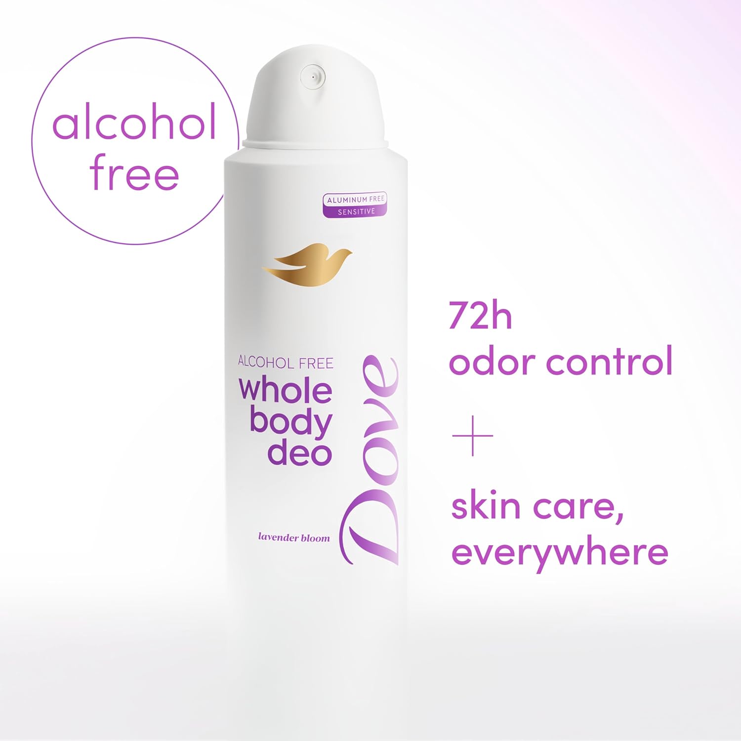Déodorant corporel intégral sans alcool en spray Dove pour femme contrôle des odeurs 72 heures Lavande en fleurs 113 g