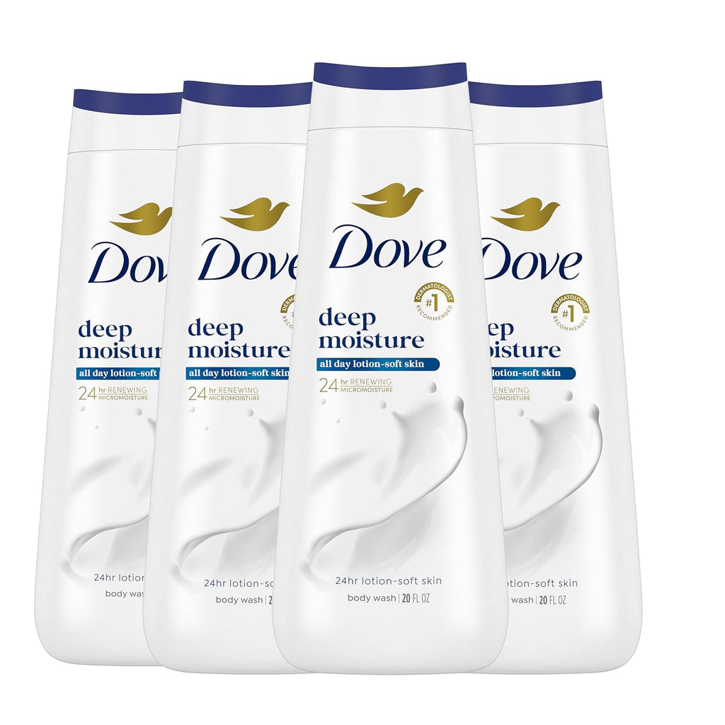 Gel douche Dove aux nourrissants naturels pour une peau instantanément douce et une nutrition durable, Nettoyant hydratant en profondeur qui élimine efficacement les bactéries tout en nourrissant votre peau, 591 ml (lot de 4)