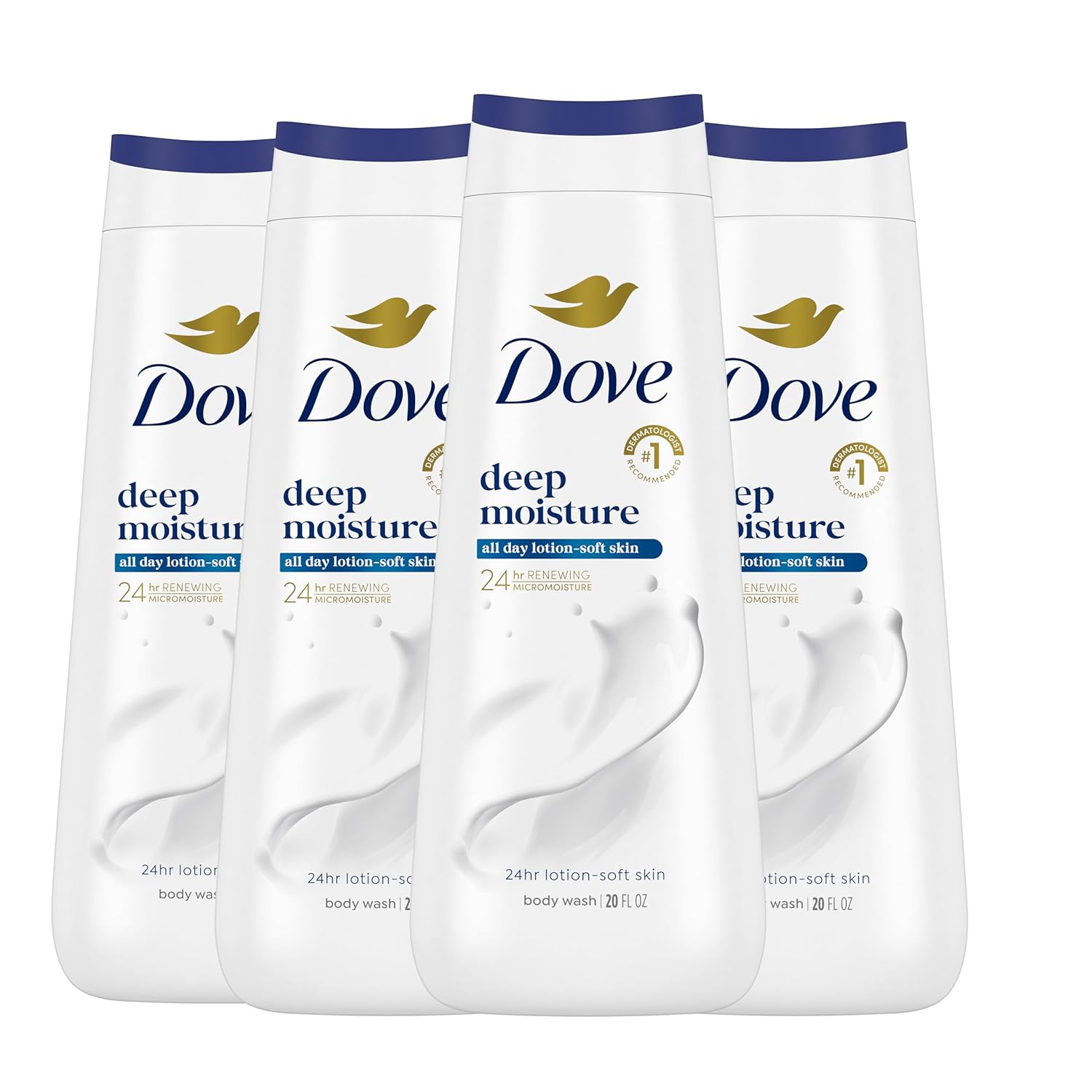 Gel douche Dove aux nourrissants naturels pour une peau instantanément douce et une nutrition durable, Nettoyant hydratant en profondeur qui élimine efficacement les bactéries tout en nourrissant votre peau, 591 ml (lot de 4)