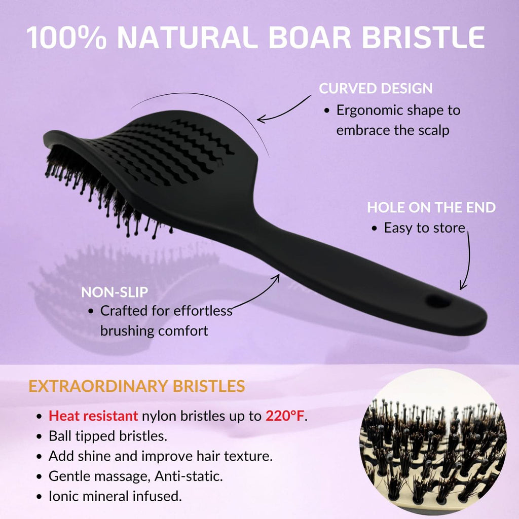INATEKPRO Curved Vented Boar Bristle Detangler Brush - WHITE | LARGE