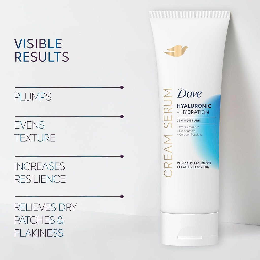 Sérum en crème Dove à l'acide hyaluronique + hydratation pour peaux très sèches et squameuses, avec pro-céramides, niacinamide et peptides de collagène, 236 ml
