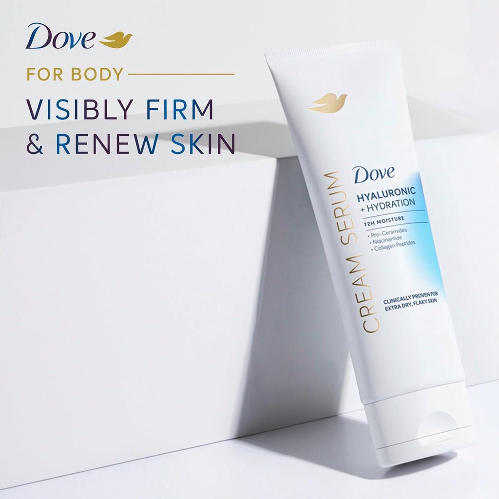 Sérum en crème Dove à l'acide hyaluronique + hydratation pour peaux très sèches et squameuses, avec pro-céramides, niacinamide et peptides de collagène, 236 ml