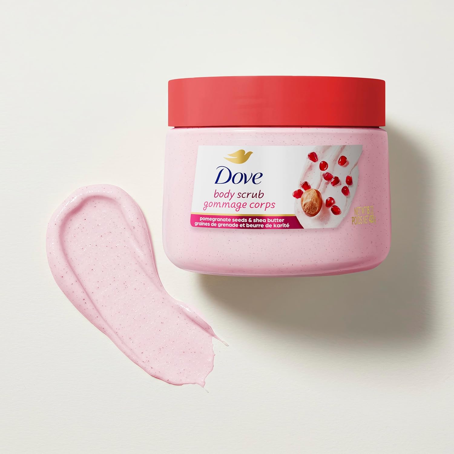 Gommage corporel Dove Grenade & Beurre de Karité Exfolie et Nourrit en profondeur pour une Peau Douce et Éclatante 425 g