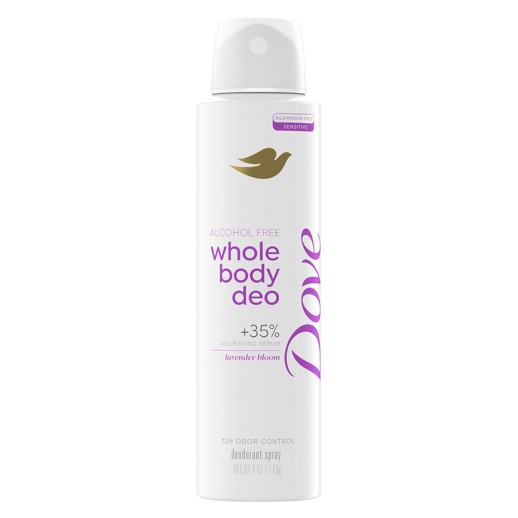 Déodorant corporel intégral sans alcool en spray Dove pour femme contrôle des odeurs 72 heures Lavande en fleurs 113 g