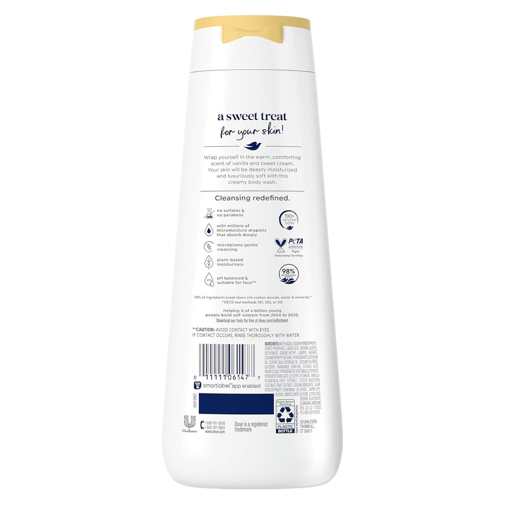 Gel douche Dove Indulge Vanille Chaude + Crème Douce pour une peau hydratée et douce 20 FO