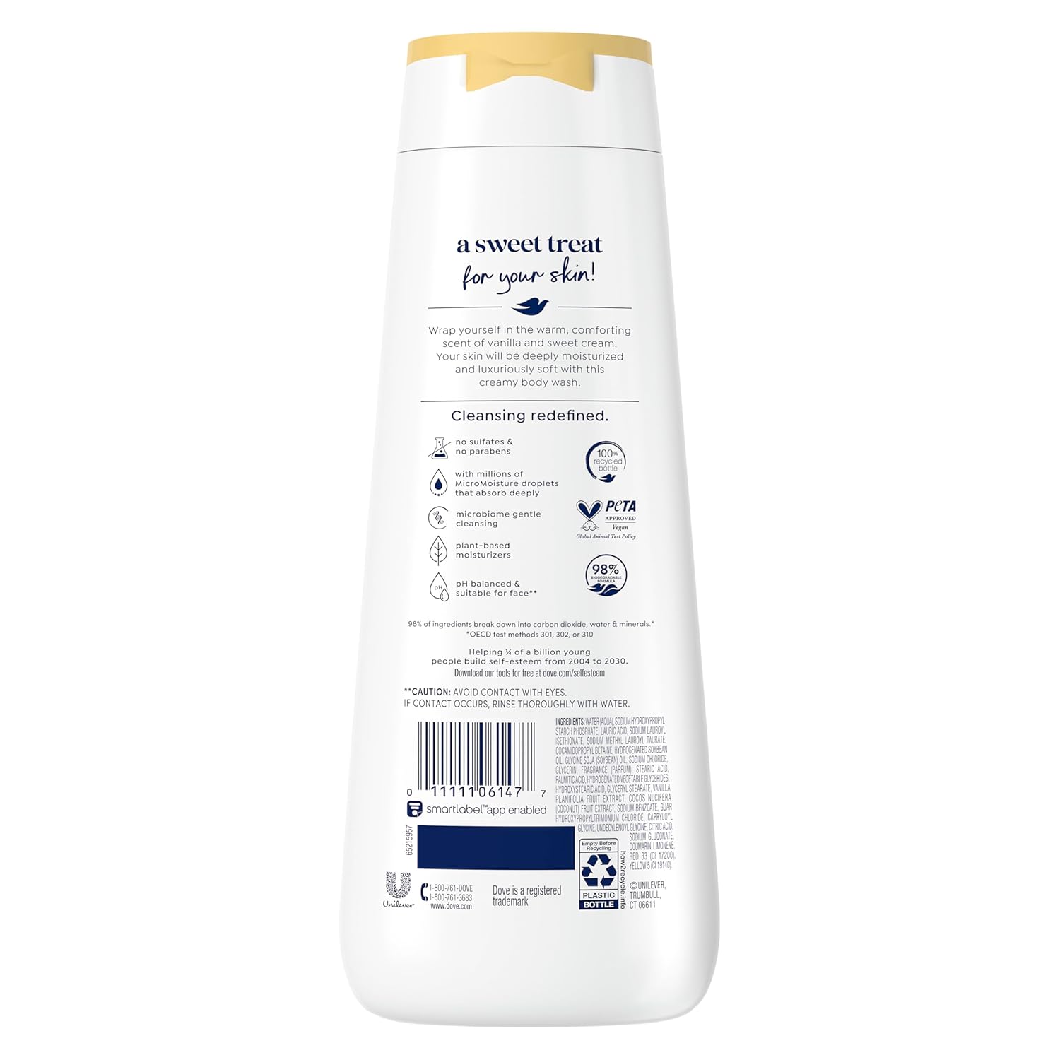 Gel douche Dove Indulge Vanille Chaude + Crème Douce pour une peau hydratée et douce 20 FO