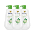 Nettoyant corporel Dove avec pompe, lot de 3, Concombre et thé vert rafraîchissant pour une peau douce comme hydratée pendant 24 h, nettoyant hydratant pour la peau sans sulfates ni parabènes