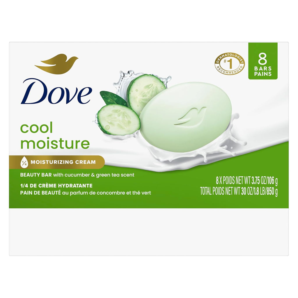 Pain de toilette Dove hydratation fraîcheur concombre et thé vert, 8 pains pour une peau rafraîchie, laisse la peau rafraîchie 106 g