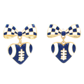 Enamel Bow Heart Gameday Team Spirit Drop Blue White Earrings