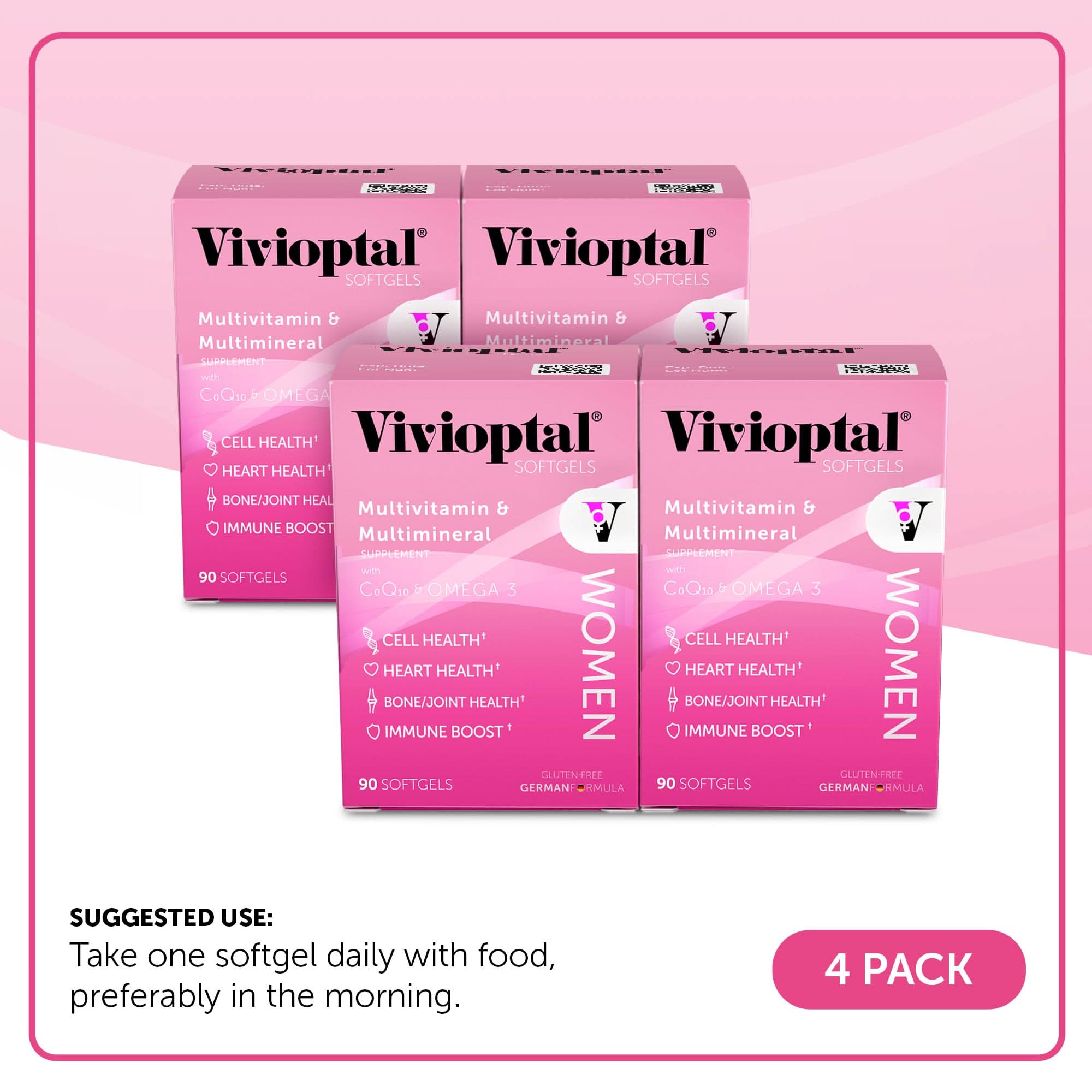 Vivioptal Women, 90 Capsules (1 Year Supply), CoQ10 & Omega-3, Multivitamin & Multimineral, Gluten Free, German Formula