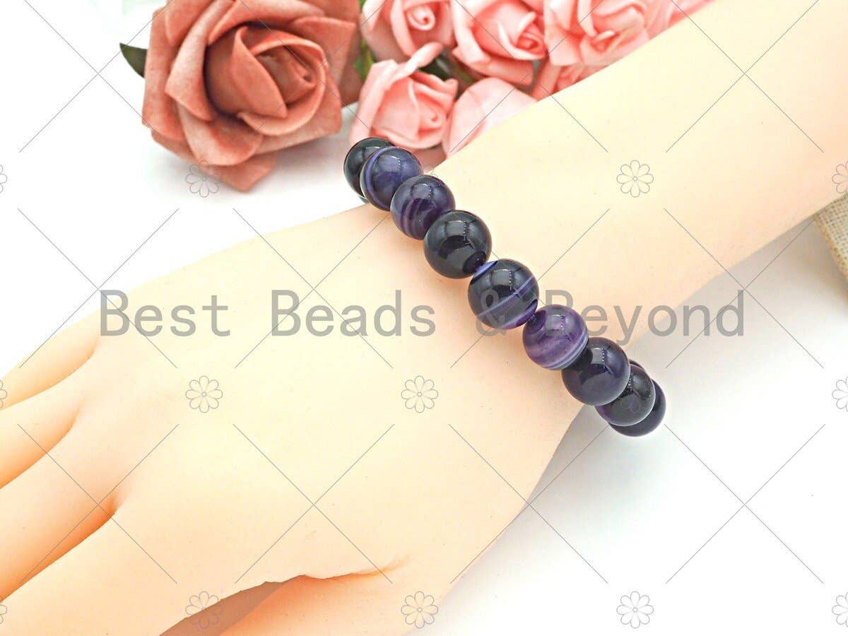 Purple Banded Agate Stretchy Bracelet. Sku#EF08c