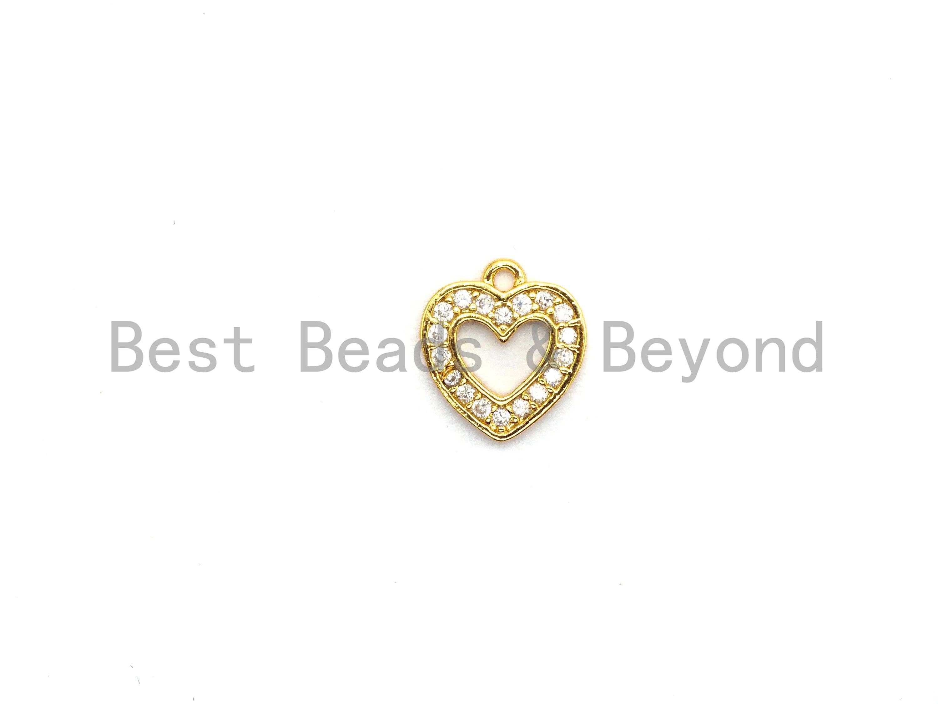 CZ Micro Pave Hollow out Heart Charms Pendant for Necklace/Bracelet, Cubic Zirconia heart Pendant, 9x10mm, sku#Y190