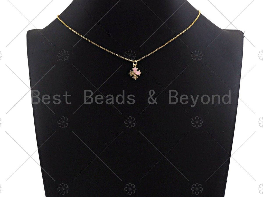 Clover Pink Pendant/Charm, Pink Mother-of-pearl Clover Pendant, Cubic Zirconia Pendant, Gold Tone, 12x13mm, Sku#LK67