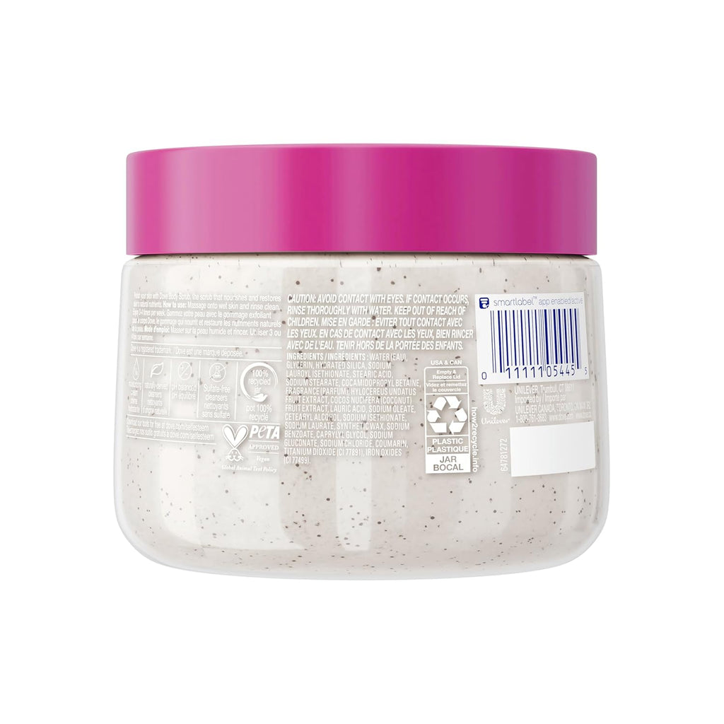 Gommage corps Dove aux extraits de fruit du dragon et crème de coco, exfolie et nourrit en profondeur pour une peau lisse et éclatante, 425 g