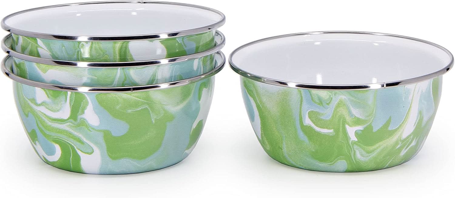 Golden Rabbit Enamelware Modern Monet Salad Bowls - Set of 4