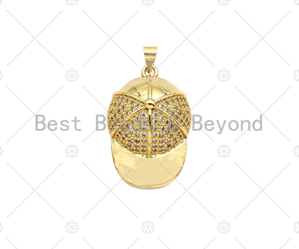 CZ Micro Pave Baseball Cap Shape Pendant/Charm,Cubic Zirconia Dainty Gold Charm, Necklace Bracelet Charm Pendant,20x30mm, Sku#LK269