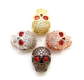 CZ Red Eye Skull Clear Micro Pave Beads, Cubic Zirconia Spacer Beads,12x10x7mm, sku#G135
