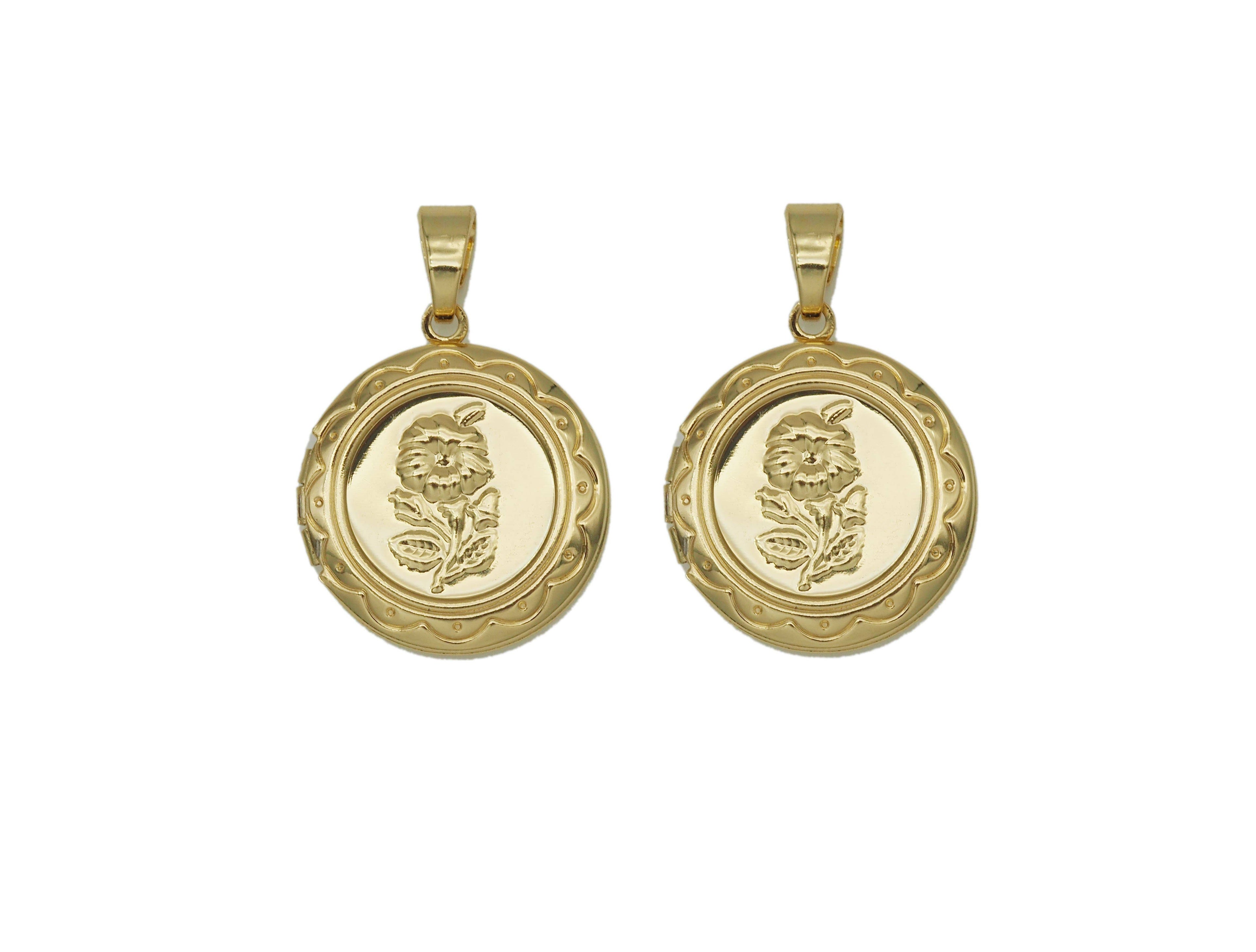 Lockets Rose Flower On Round Pendant, Sku#FH190