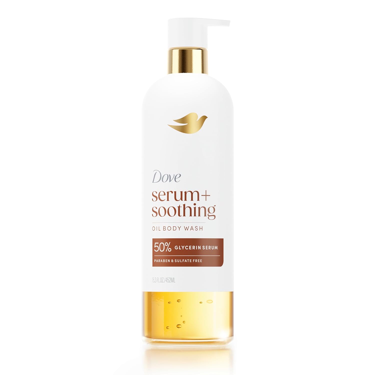 Gel douche huile de douche Dove avec sérum de glycérine, huile d'amande et bois de santal, nettoyant hydratant et apaisant pour peaux sèches, 452 ml